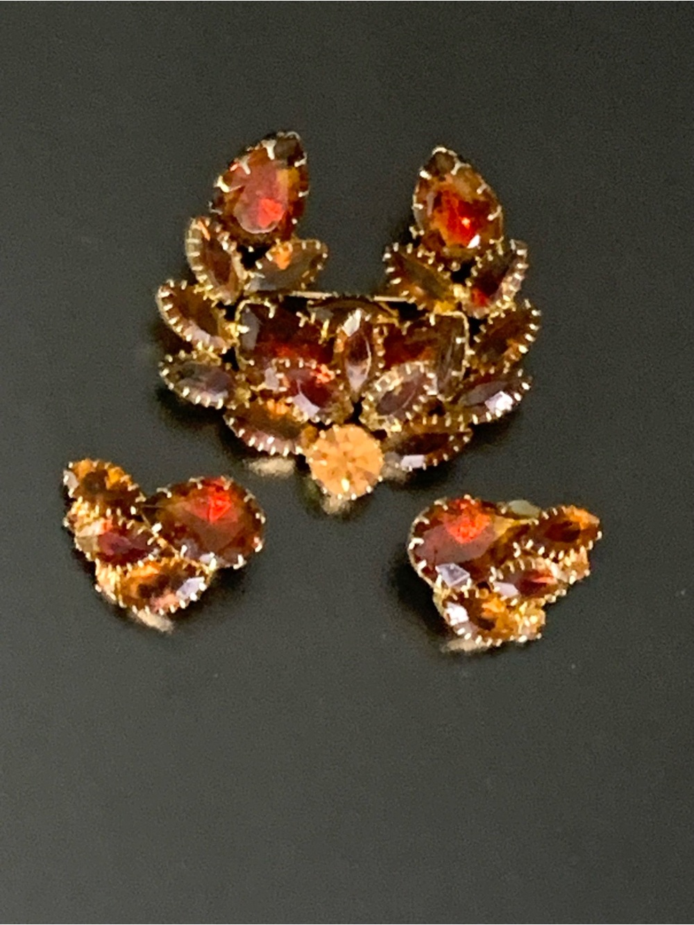 Verified Vintage JULIANA (DeLizza & Elster) Topaz Amber Rhinestone Brooch & Earr - Picture 10 of 15